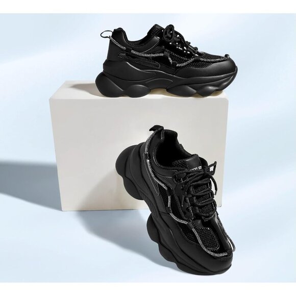 Women's 90s Chunky Sneakers Rope Platform Casual Thick Rave Walking Shoes Black - Picture 5 of 9